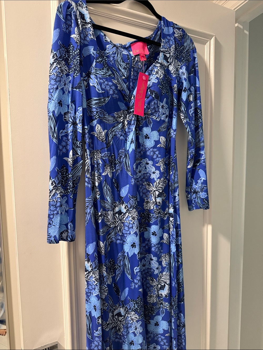 Lilly Pulitzer Claudia Royal Blue Floral Long Sleeve Maxi Dress
